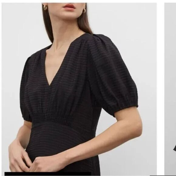 Club Monaco VNeck Puff Whimsigoth Fairy Milkmaid Sleeve Dress Crepe sz. S #II - Picture 3 of 13